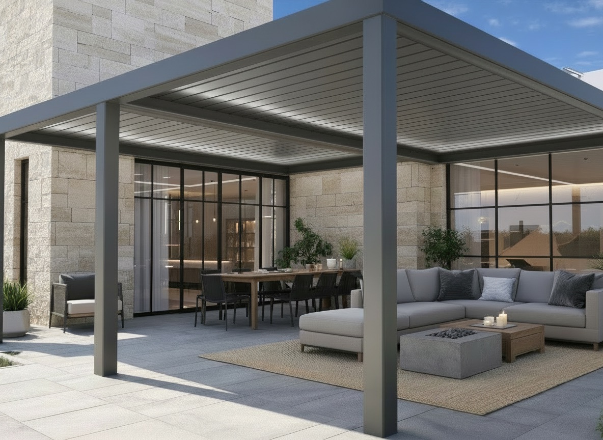 Pergola bioclimatique par Abris-Temps et Sol Pergolas